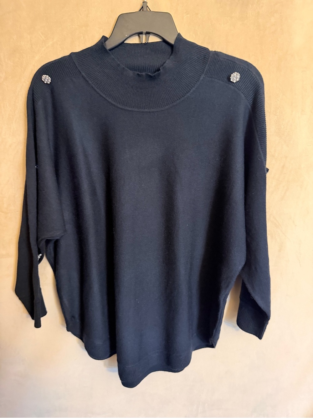 Adrienne Vittadini Black Turtleneck Sweater with Shoulder Buttons